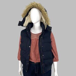 FatFace down puffer vest with removable hood and sherpa fleece lining